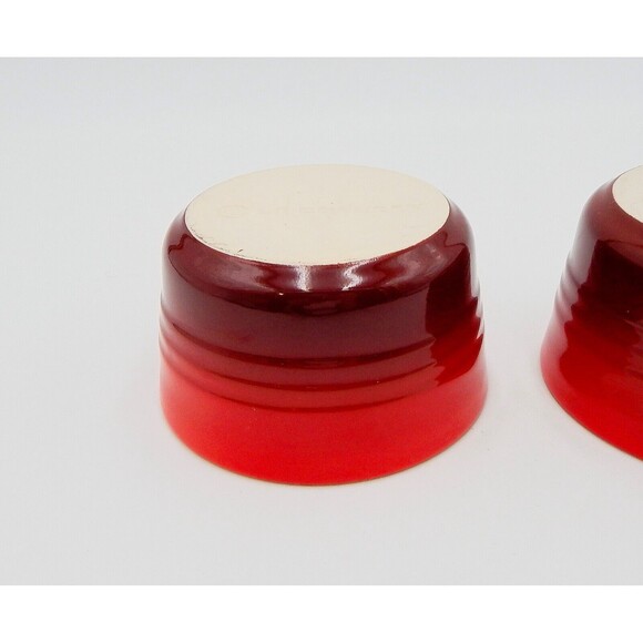 Le Creuset Stoneware Red Ombré Ramekin Ribbed Custard Cups Set of 2 - Picture 6 of 7
